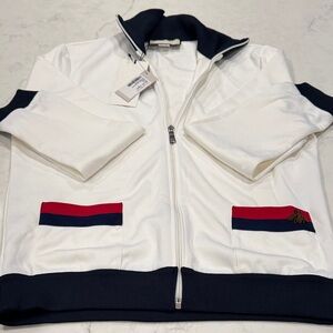 Gucci White Jacket with Navy Collar and Red Details